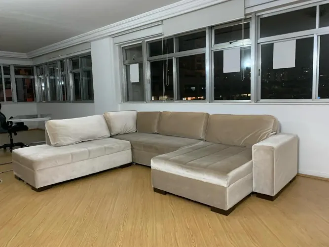 Sofá modular em L de veludo bege - Excelente estado