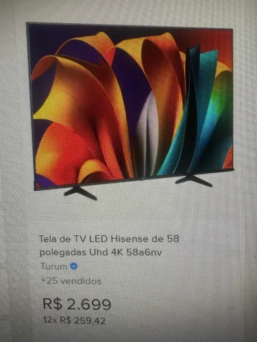 Tv Smart Hisense 58 Nova C/ Tela Trincada 400,00