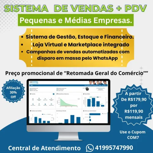 Sistema de Vendas, PDV, Gestão, Estoque, Financeiro e Cash Back