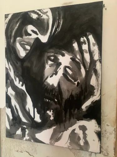 Tela 30X40cm guache Jesus e Maria