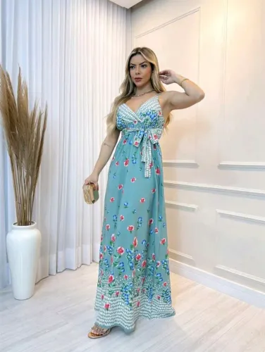 Vestido Verde com Estampa Floral Shein