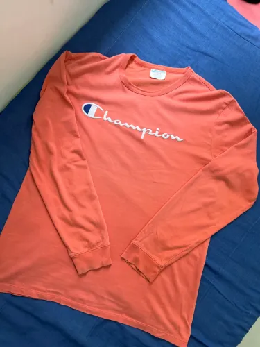 Camiseta Manga Longa Champion Salmão Logo Bordado Relevo - Tam G