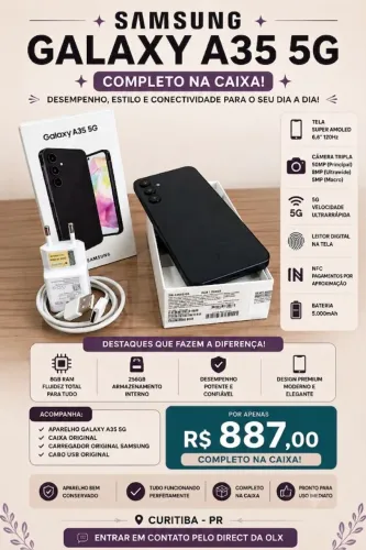 Samsung Galaxy A35 5G 256GB | 8GB RAM | Completo na Caixa