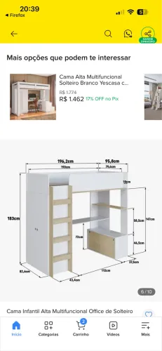 Cama infantil elevada com escrivaninha e roupeiro