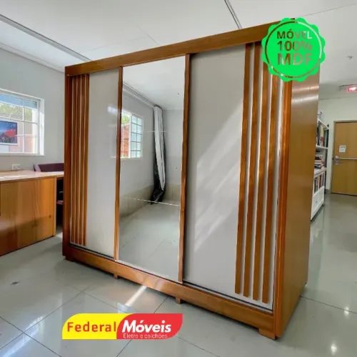 Guarda Roupa 100% MDF 3P 4G c/ Espelho - Promoção!