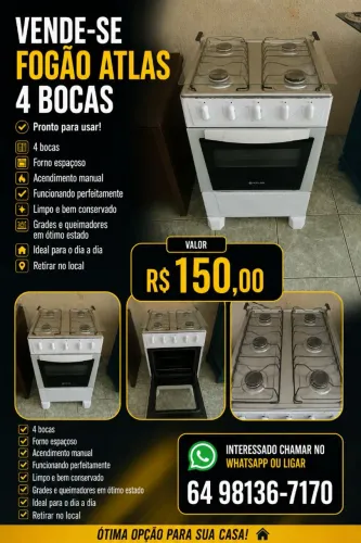 Fogão Atlas funcionando perfeitamente r$ 150 aceitamos cartão