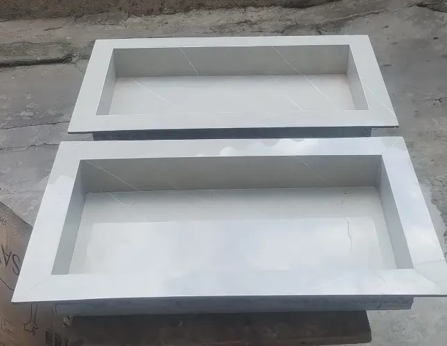 Nicho esculpido em porcelanato 60/30cm pronto cinza marmorizado com veios branco