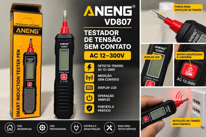 Caneta Testadora de Tensão ANENG VD807 - Display LCD
