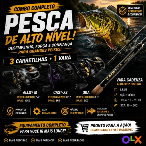 ? COMBO PESCA COMPLETO - 3 CARRETILHAS + 1 VARA! ?