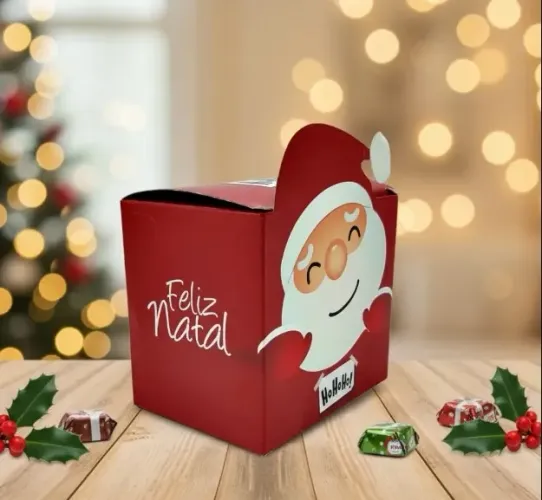 Caixa Natal Papai Noel HO HO HO - 10 UNDS - 10X10X10