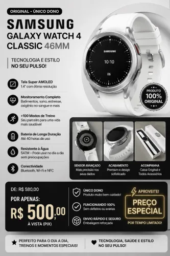 Samsung Galaxy Watch 4 Classic 46mm - Original | Único Dono | Excelente Estado