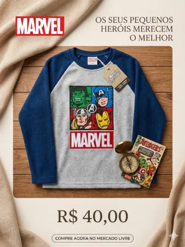 Blusa de Frio Infantil Marvel Vingadores Fleece - Tam 5 a 6 Anos