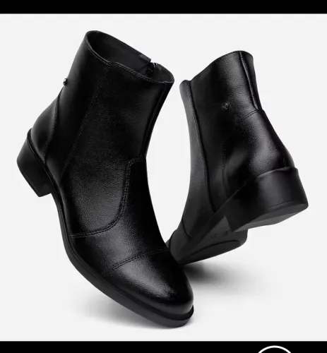  Bota Feminina Couro Legitimo Cano Baixo com Zíper Lateral