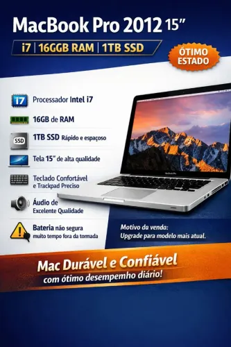MacBook Pro 2012 tela 15" i7 | 16GB RAM | 1TB SSD | Ótimo Estado