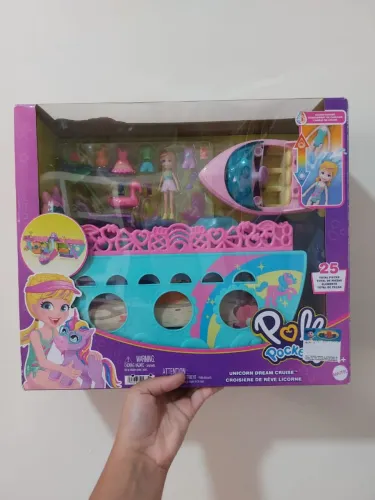 Polly Pocket Barco unicórnio 2 andares com boneca e acessórios