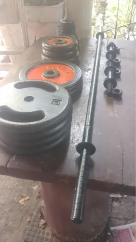 Kit fitness anilhas + barra + kit box