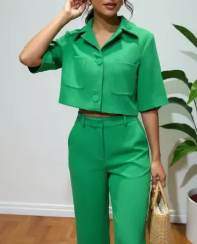 conjunto social alfaiataria zara verde Tam P