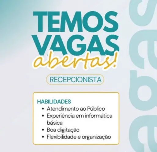Vaga recepcionista clinica