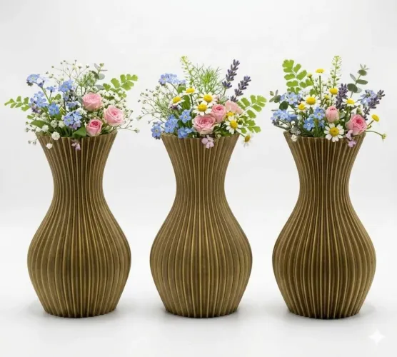 Kit 3 Vasos Decorativo Dourado Luxo Moderno Sala Estar