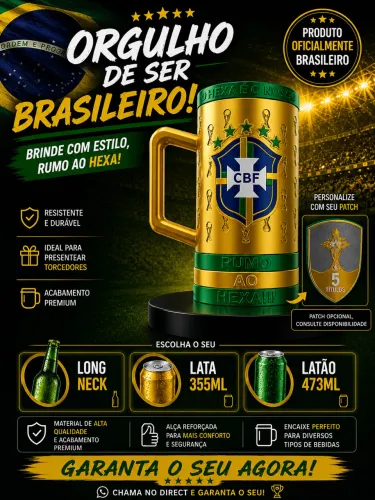 Porta Bebida Brasil Personalizado | Lata 355ml, 473ml e Long Neck
