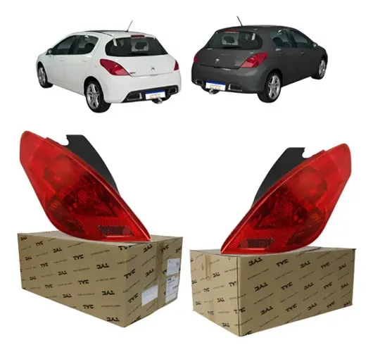 Par Lanterna Peugeot 308 Hatch 2011 A 2015 Sem Led Tyc Novo Ambos Lados Vermelho