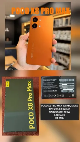 POCO X8 PRO MAX LARANJA 12RAM,512GB BATERIA 8500mAh CARREGADOR 100W