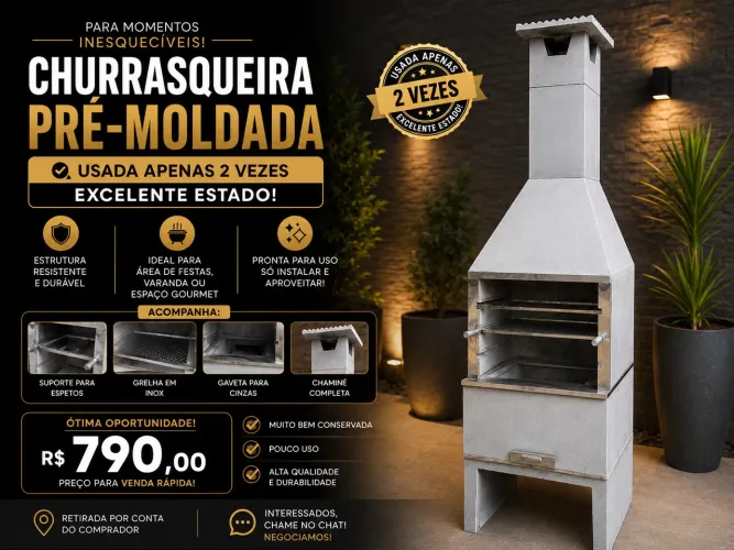 Churrasqueira Pré moldada completa- usada apenas 2 vezes - Excelente estado