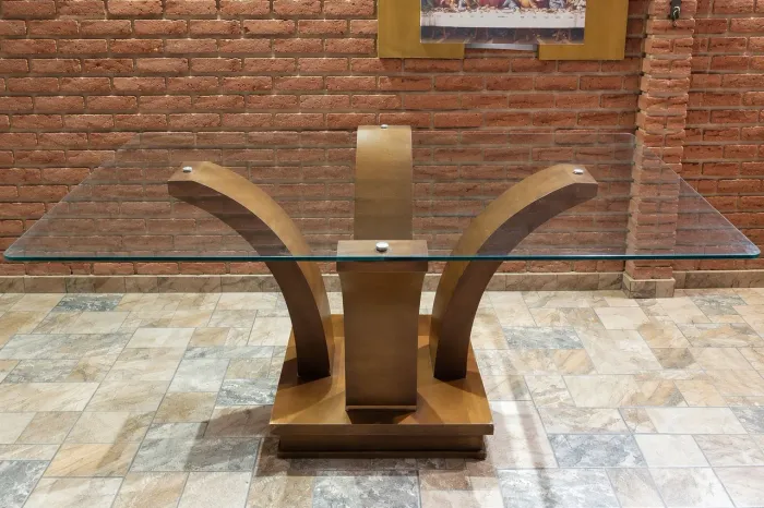 Mesa de Vidro Quadrada 1,40 x 1,40 m com Base