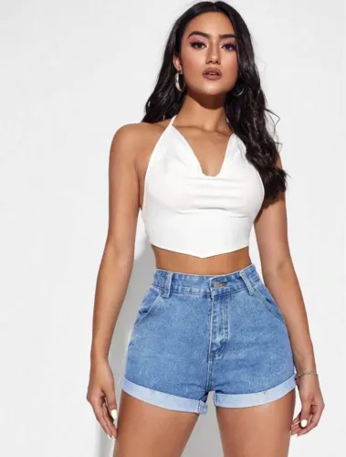 Shorts jeans feminino azul
