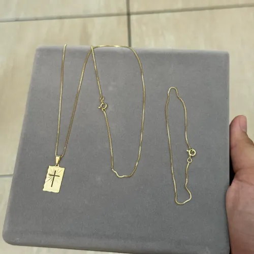Corrente feita em moeda com banho a ouro kit 
