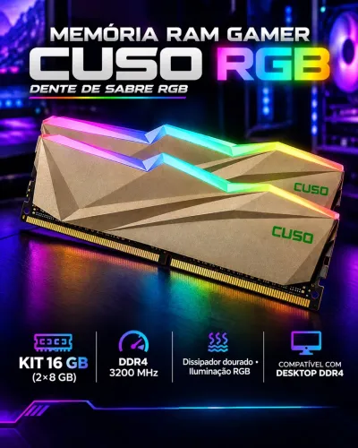 ? MEMÓRIA RAM GAMER - CUSO - RGB ? KIT 16GB!