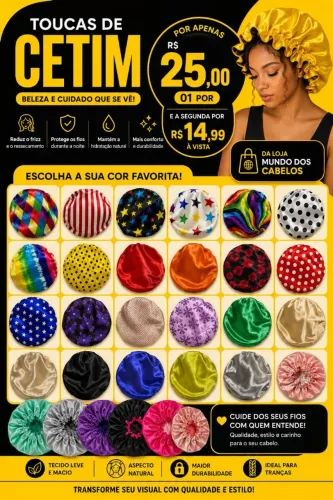Toucas de cetim e cabelos Orgânicos
