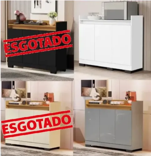 Armário Aparador Buffet 3 Portas Multiuso Mesa Cozinha Escritório