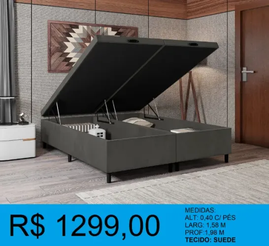 Box bau Queen size 1,58x1,98 - suporte de 200kg por pessoa - ENTREGA GRATIS