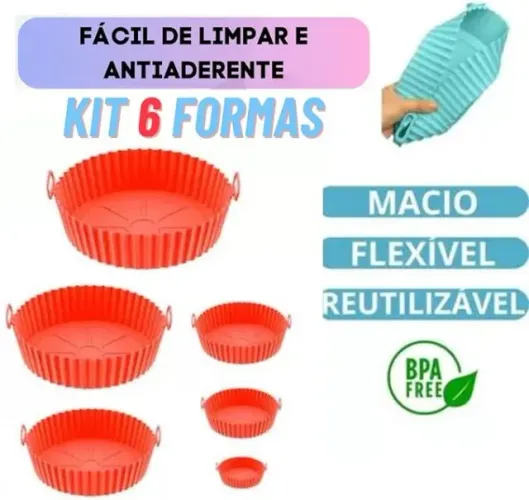KIT COM 6 FORMINHAS DE SILICONE PARA AIRFRYER