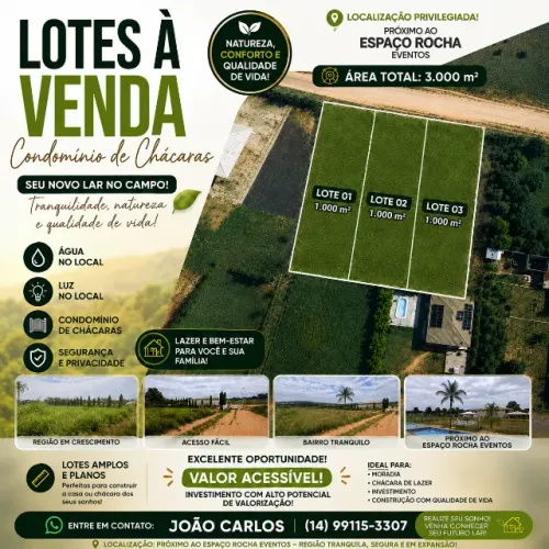 ? VENDE-SE - 3 CHÁCARAS DE 1.000 m² EM TUPÃ/SP