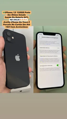 iPhone 12 128GB Preto | Saúde Da Bateria 84% ( Usado )