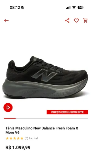 New Balance Fresh Foam X More V6 | Estado de Novo | Apenas 2 Usos | R$ 799