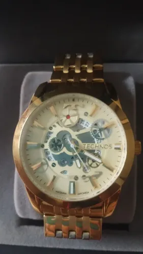 Relógio tecnos automático dourado ORIGINAL, com pedra de Diamante rose