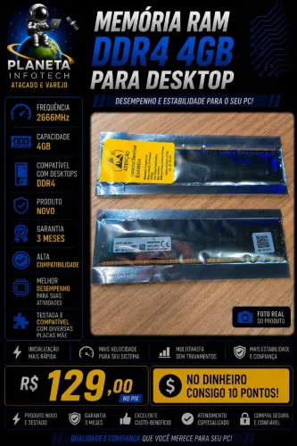 Memória ram DDR4 4gb para Desktop ( 3 meses de garantia )