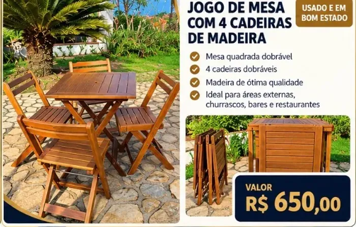 Jogo de mesa 4 cadeiras madeira /dobrável