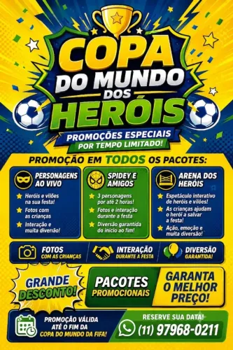 PROMOÇÃO PERSONAGEM VIVO COPA DO MUNDO DOS HERÓIS