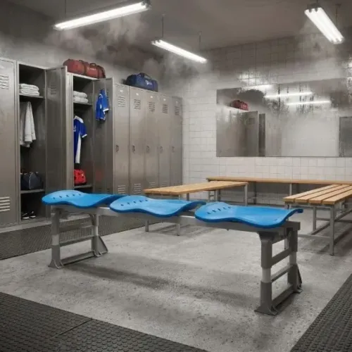 Banco para Vestiário 3 Lugares Cor Azul Estrutura Resistente Conforto e Praticidade 10113