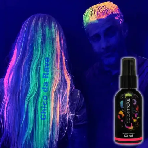 Spray fluorescente para cabelo Colormake - Brilha na luz negra!