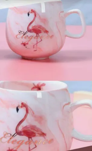 Xícara em porcelana flamingo rosa ou cinza 