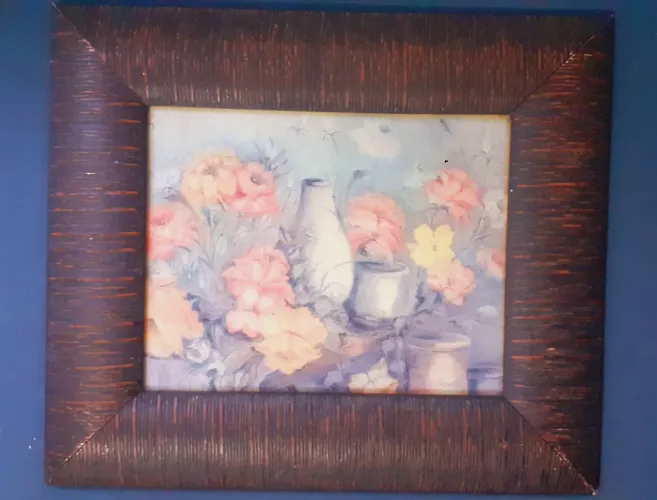 Quadro vintage com flores e jarros