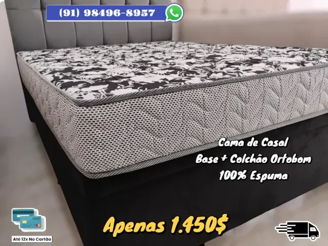 CAMA DE CASAL COLCHÃO ORTOBOM 100% ESPUMA 