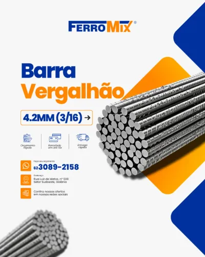 Barras de Vergalhão | Colunas | Treliças | Malha pop | Arame | Cimento | Telhas - Entrega 