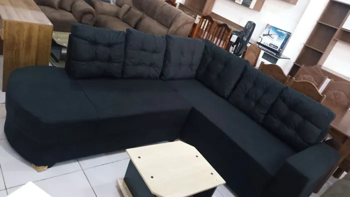 Sofá de Canto Preto Confortável e Moderno