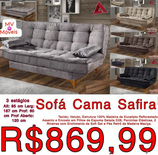 Sofá Cama Safira 3 lugares - Novo